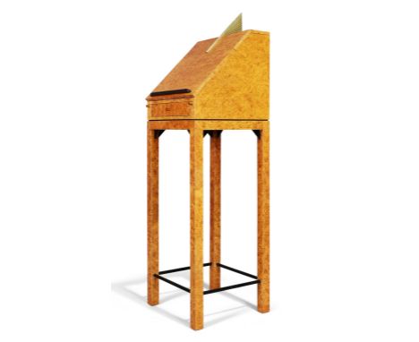 Post Modern&nbsp;Bureau, circa 1980&nbsp;Burr walnut veneer, ebonised wood, bronze&nbsp;144cm wide, 42cm wide, 41cm deep
