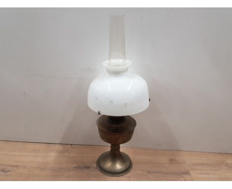 BRASS OIL LAMP WITH SHADE AND GLASS