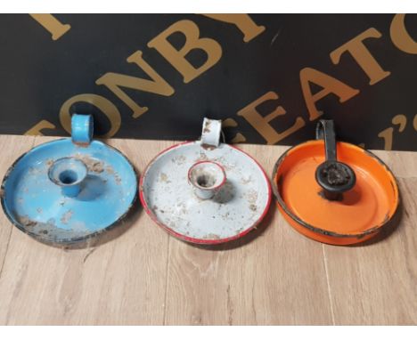 3 VINTAGE ENAMEL WEE WILLY WINKLE CHAMBERSTICKS