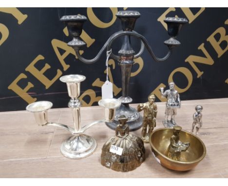 METALWARE TO INCLUDE A 3 BRANCH CANDLEABRA BY IANTHE AN ANNIVERSARY CLOCK BY KUNDO 3 CARRIAGE CLOCKS AND BRASSWARE ETC
