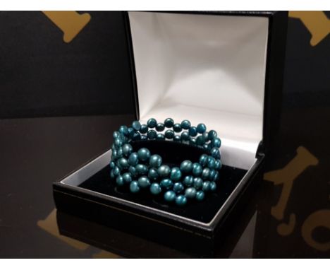 3 ROW BLUE FRESHWATER PEARL BANGLE