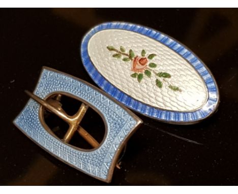 EDWARDIAN STERLING SILVER ENAMEL BROOCH IN VERY GOOD CONDITION, JOHN AITKIN AND SON BIRMINGHAM PLUS CONTINENTAL SILVER GILT B