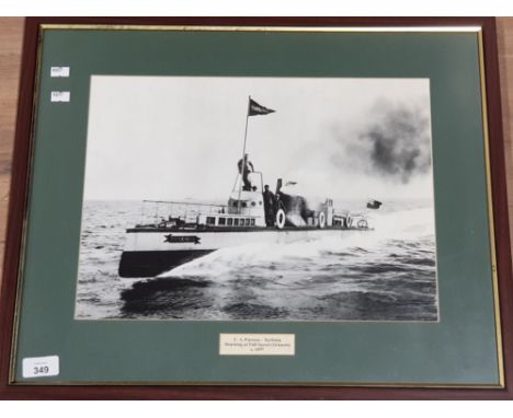 CA PARSONS NORTH EAST SHIPPING INTEREST. PHOTOGRAPHIC PRINT DEPICTING TURBINIA STEAMING AT FULL STEAM AHEAD 34 KNOTS C. 1897