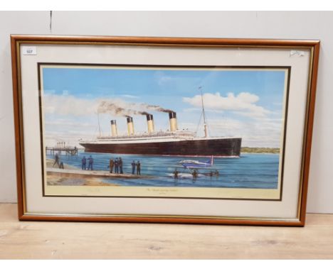 FRAMED PRINT TITLED THE OLYMPIC PASSING GALSHOT SIGNED BY SIMON FISHER, DON SMITH AND DR GORDON MITCHELL WITH CERTIFICATE OF 