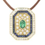Anhänger in 750er Gold mit Brillanten, Saphiren und 1 Smaragd