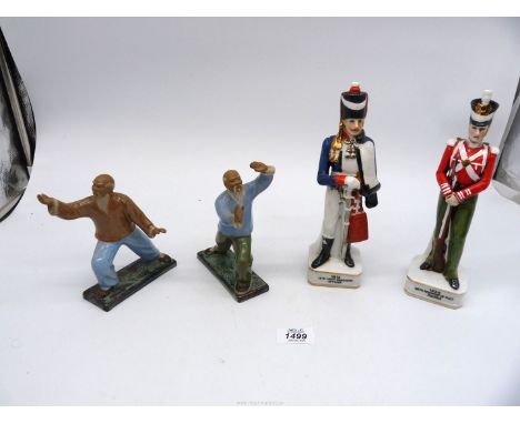 Two Alfretto porcelain soldier figures; Pte 96th Regt 1836 and Officer 15th Light Dragoons 1813 together with two Oriental fi