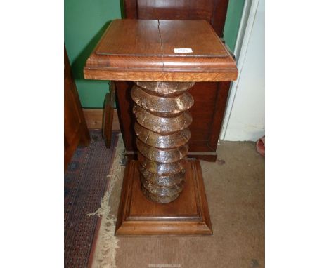 A most interesting small occasional table the pillar formed from the wooden left hand threaded pillar of what is believed to 