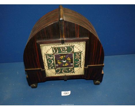 An arts and crafts Rosewood cased Mantel Clock with Mackintosh tiled style face, two train Enfield chiming movement (face 6" 