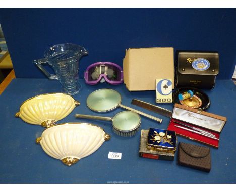 A quantity of miscellanea to include; a miniature Roulette wheel, Stratton compact, dressing table set, two 'Papermate' ball 