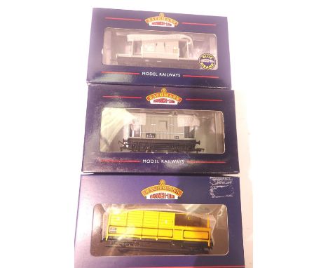 Three Bachmann brake vans; 37-527A 20T Railfreight Distribution, 33-803 20T BR Grey, 33-311 20T Departmental Yellow. P&amp;P 