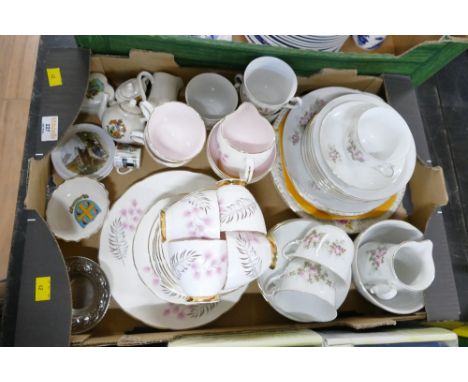 Box of part tea sets, crested ware, trinket dishes etc