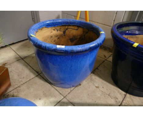 Blue glazed garden planter 