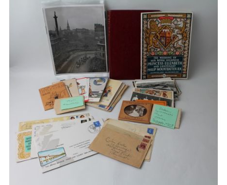 Queen Elizabeth II Coronation book, photograph and memorabilia, collection of stamped envelopes and First Day Covers, 1940's 