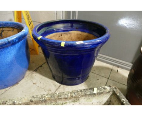 Blue glazed garden planter 