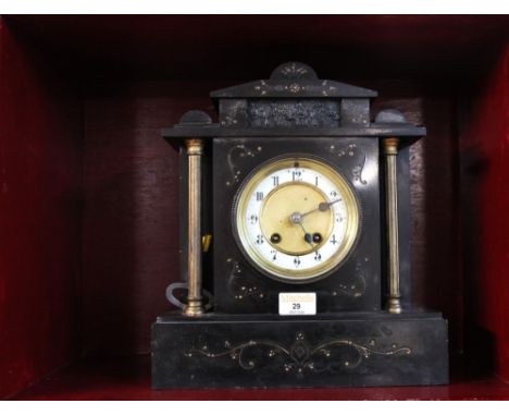 Slate mantel clock, 28 cm x 31 cm x 13 cm