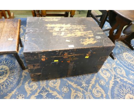 Vintage metal bound travel trunk 