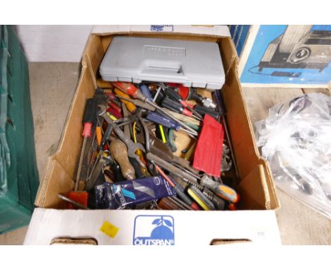 Box of hand tools, screwdrivers, spanners, pliers etc