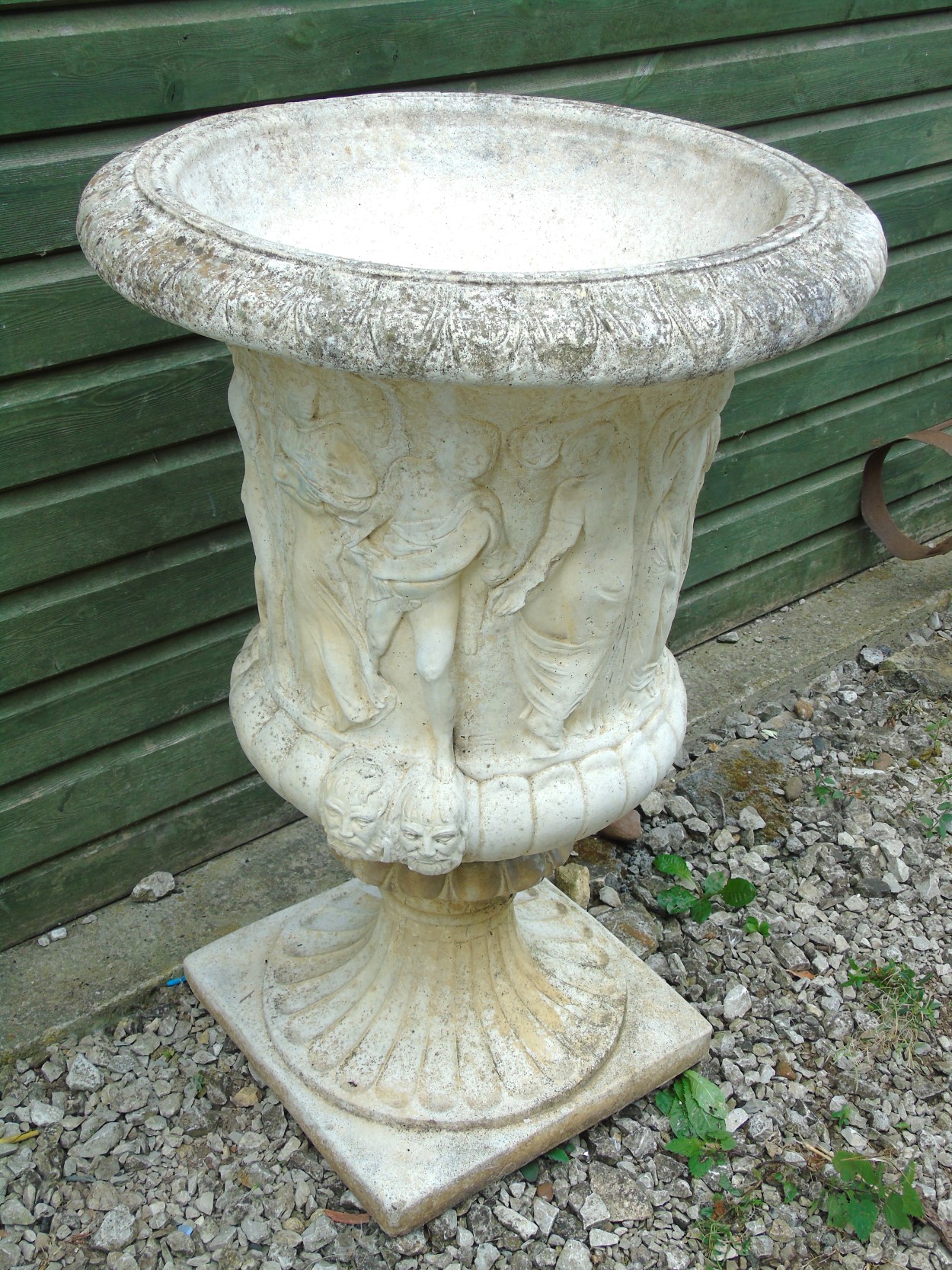 Classical Garden Urn : a pedestal formed 20 thC reconstituted stone ...