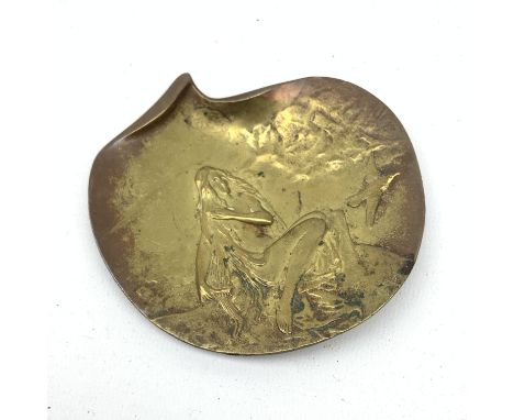 A Bergman bronze pin dish with lustrous patination, of naturalistic form decorated with the figure of a sea nymph, raised upo