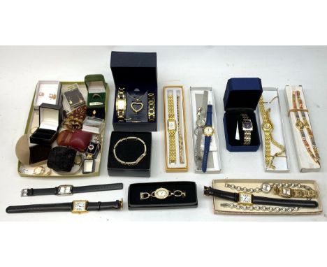 A collection of vintage and later costume jewellery including brooches, earrings, and rings, together with a quantity of ladi