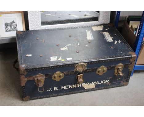 A metal and leather bound trunk