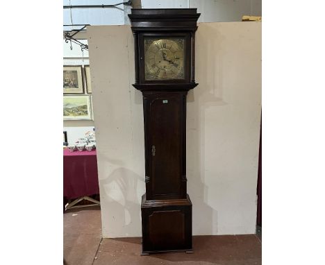 A late 18th century 8 day longcase clock, the 13' brass dial signed P. Clare, Manchester; the four pillar movement rack strik