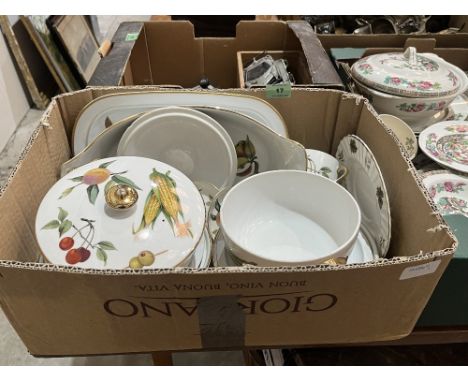 Three boxes of ceramics to include Royal Worcester, Indian Tree dinnerware etc.