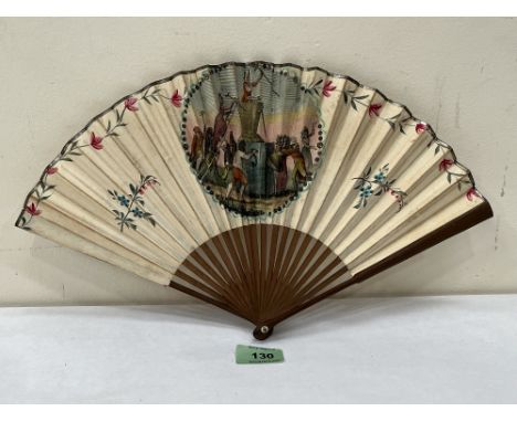 A 19th century lady's fan, the paper leaf with French Revolution print. 9' long