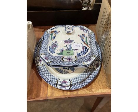 A Wood and Son Yuan pattern tureen with cover, another tureen and two serving dishes
