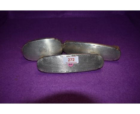 Three vintage HM silver backed brushes having engine turned decoration