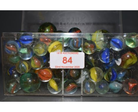 A box of vintage marbles.