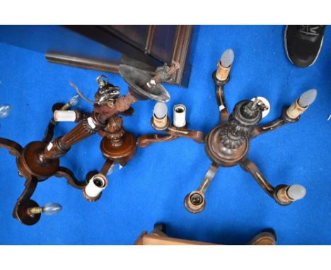 Three wintage wooden ceiling light fittings