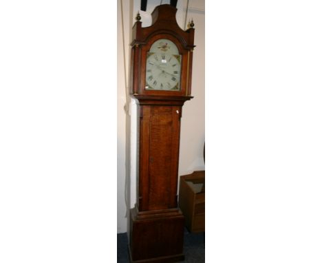 An oak longcase clock, late 18th century and later, with 30-hour movement, the painted arched dial inscribed Jas. Simpson Lin