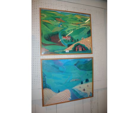 A pair of David Hockney prints, A road across the Wolds 1997 and North Yorkshire 1997 (2)