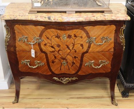 A Louis XV style inlaid bombe commode W.104cm