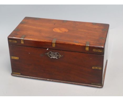A 19th century large brass-bound mahogany two-division tea caddy