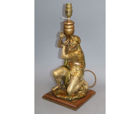 A painted spelter figural table lamp height 36cm excluding light fittings