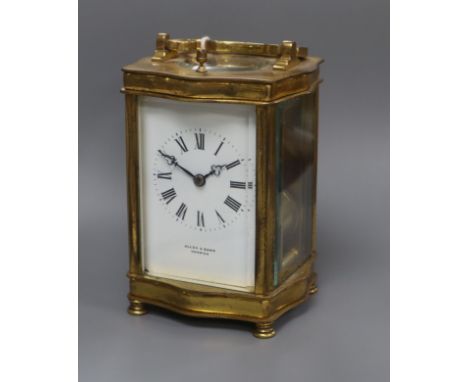 A late 19th century French brass cased eight day repeating carriage clock, retailed by Allen and Daws, Norwich