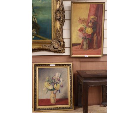 R. Lowell, two oils on canvas, Still lifes of flowers in vases, signed and dated c.1936, largest 54 x 32cm