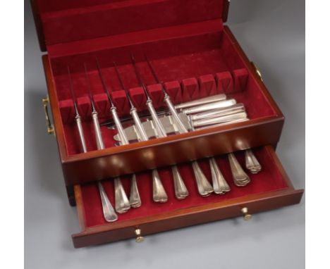 A cased part suite of modern silver rat-tail pattern cutlery by William Hutton &amp; Sons, knives, James Dixon &amp; Sons, Sh