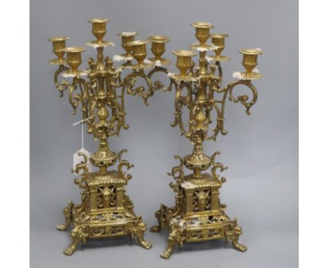 A pair of gilt metal five light candelabra height 44cm
