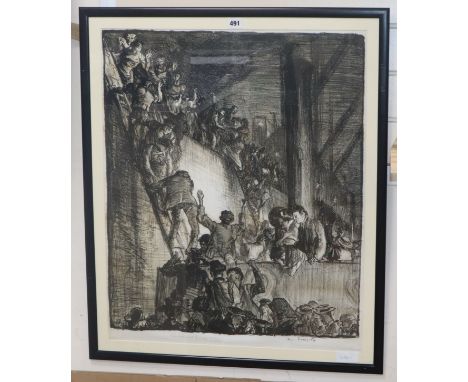 Frank Brangwyn, lithograph, 'The Last Boat leaving Antwerp 1914', signed in pencil, 71 x 58cm
