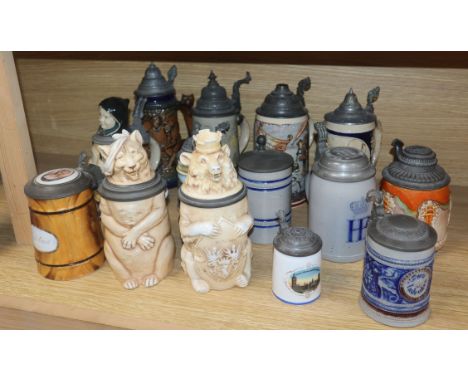 Fourteen German ceramic steins