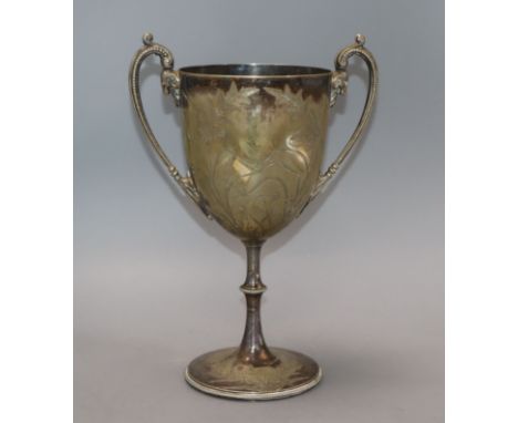 A Victorian silver plated trophy cup "The Exchange Cup Cachar Races 1899" (The Worlds First Polo Club) height 29cm