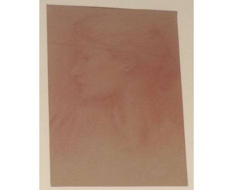 Attributed to Charles Fairfax Murray, sanguine chalk drawing, Portrait of Amy Gaskell, 34 x 25cm