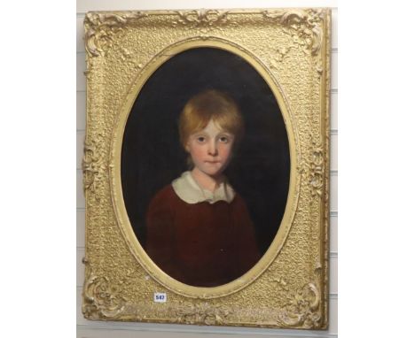 19th century English School, oil on canvas, Portrait of a youth, framed to the oval, 60 x 45cm