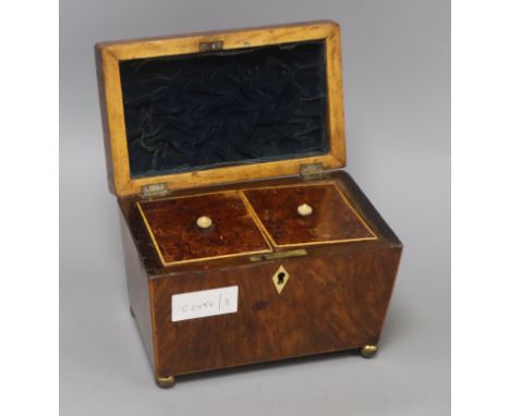 A Regency yew wood tea caddy height 17cm