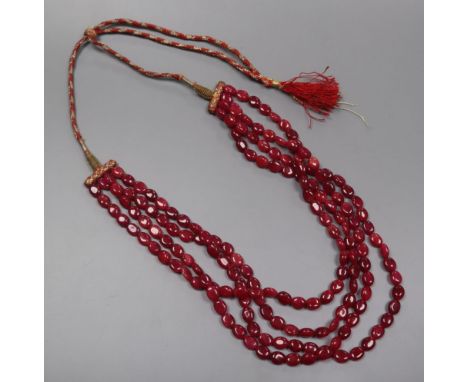 An Indian four strand ruby bead necklace