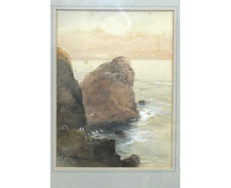 G H Jenkins (1843-1914), 'The Lion Rock, Kynance Cove', a signed watercolour, 25.5 x 19cm, Herbert William Hicks (1880-1944),
