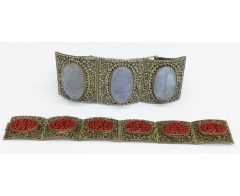 A lilac jade bracelet and one other bracelet, both marked China